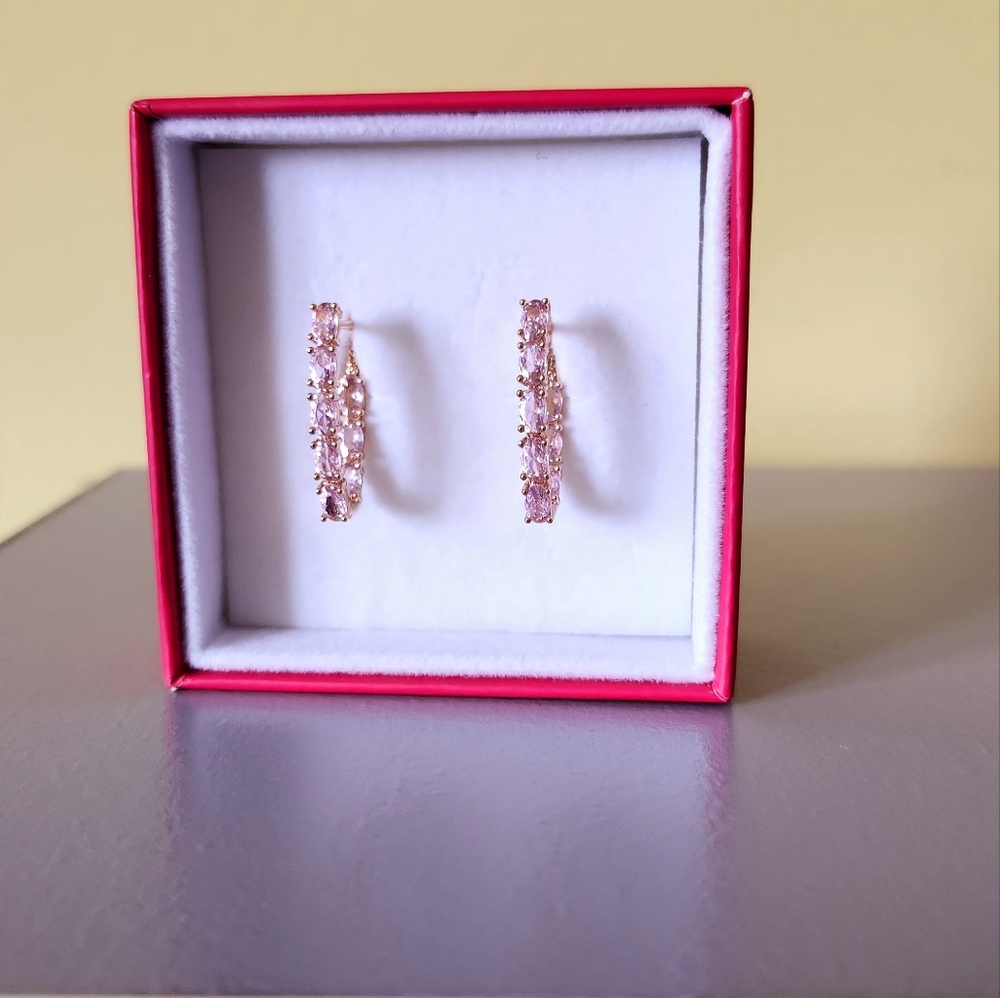 585RG Stamped Pink Oval Drop Earrings